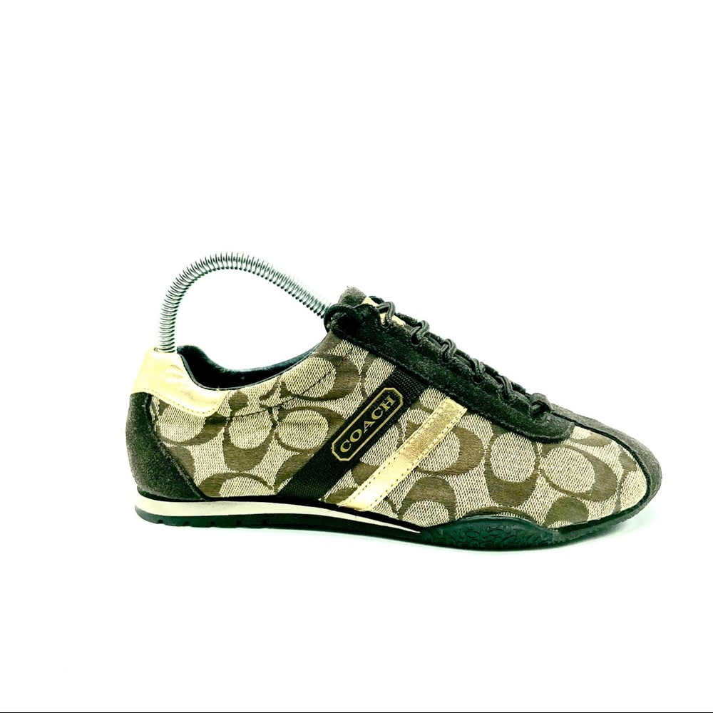 Coach Women's Signature Brown and Gold Sneakers